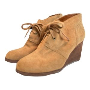 Lucky Brand Suede Wood Heel Stack Booties